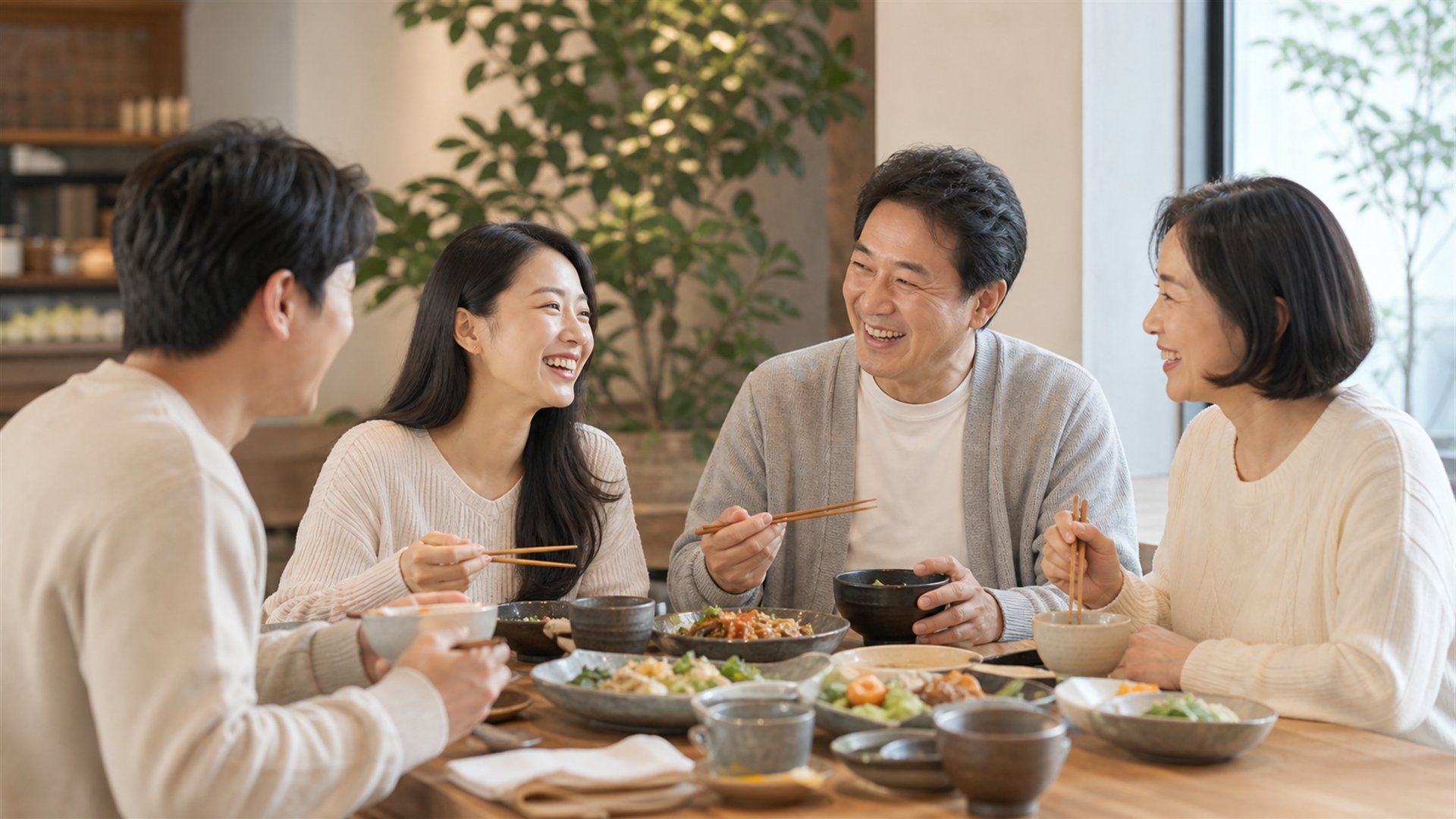 家庭好友圍桌聚餐情境示意圖